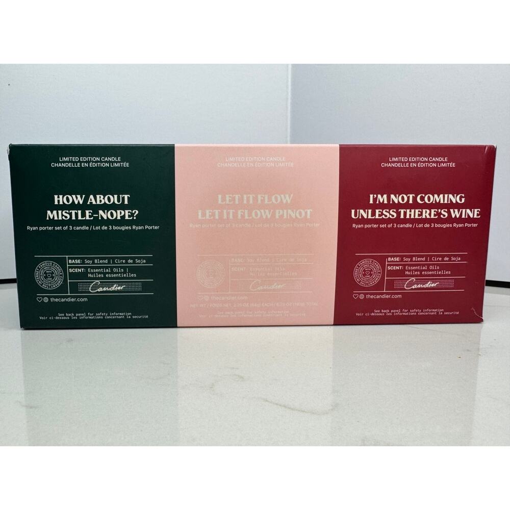Pack of 3 NIB Candier Candle Set Soy Blend Essential Oils Ryan Porter